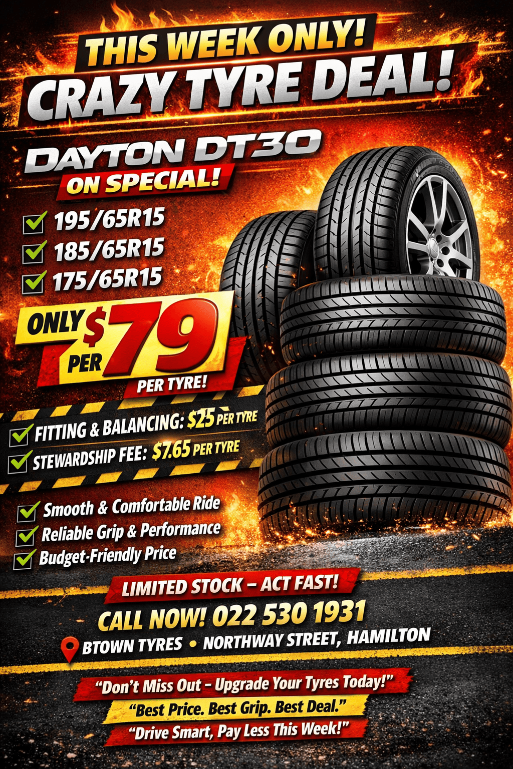 cheap tyres Hamilton Dayton DT30 tyres best budget tyres in Hamilton NZ tyre shop with best price in Hamilton