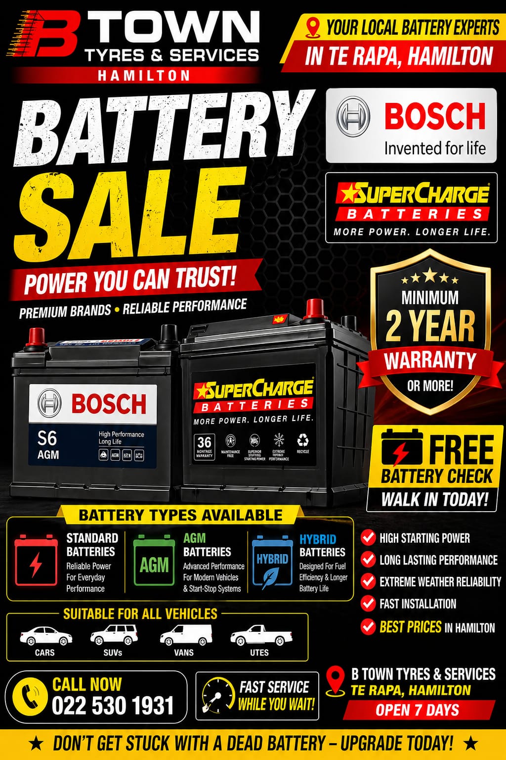 Affordable Car Batteries Hamilton NZ | Bosch & SuperCharge Battery Deals