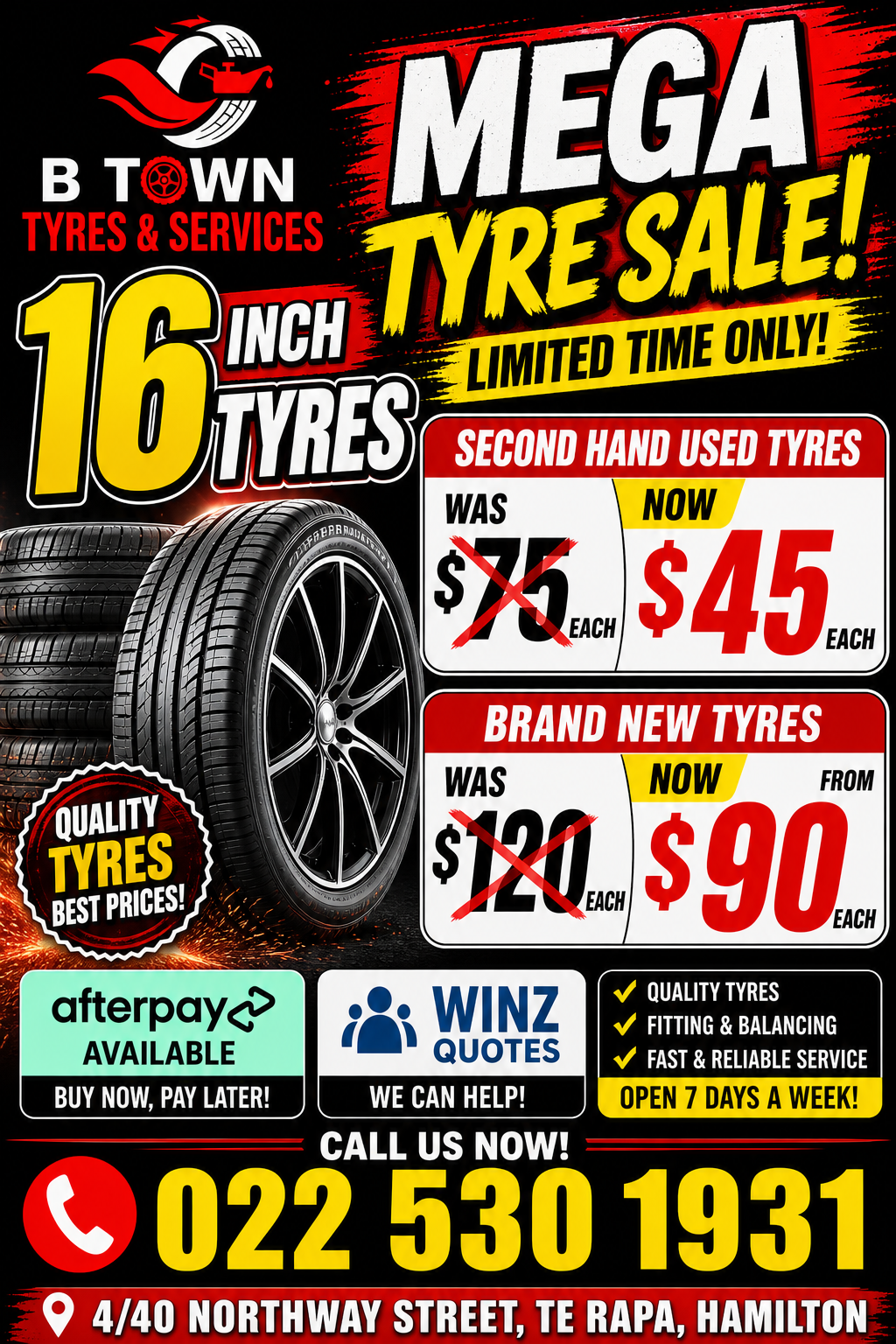 16 Inch Tyres Sale in Hamilton Second-Hand from $45 & Brand New from $90 Btown Tyres Te Rapa Best Deals