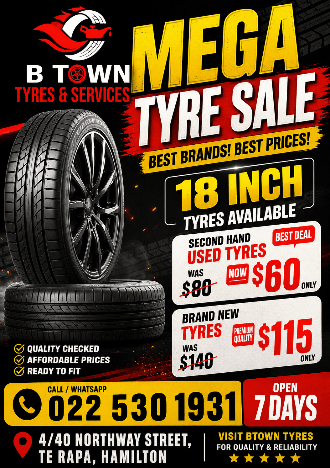 Cheap 18 Inch Tyres Hamilton | Used & Brand New Tyres Sale at BTown Tyres