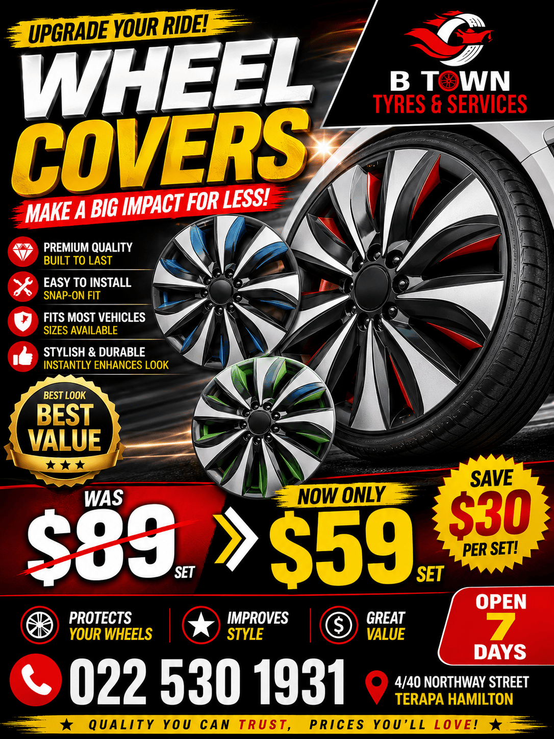 Premium Quality wheel covers Btown Tyres Hamilton NZ