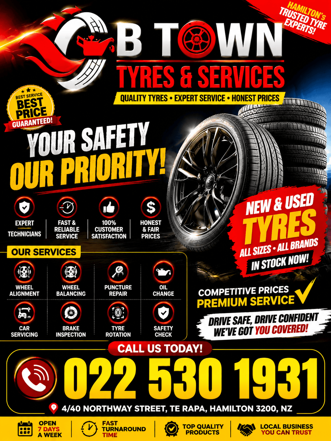 Tyre Shop Near Me in Hamilton | Affordable Tyres, Wheel Alignment & Car Services | B Town Tyres