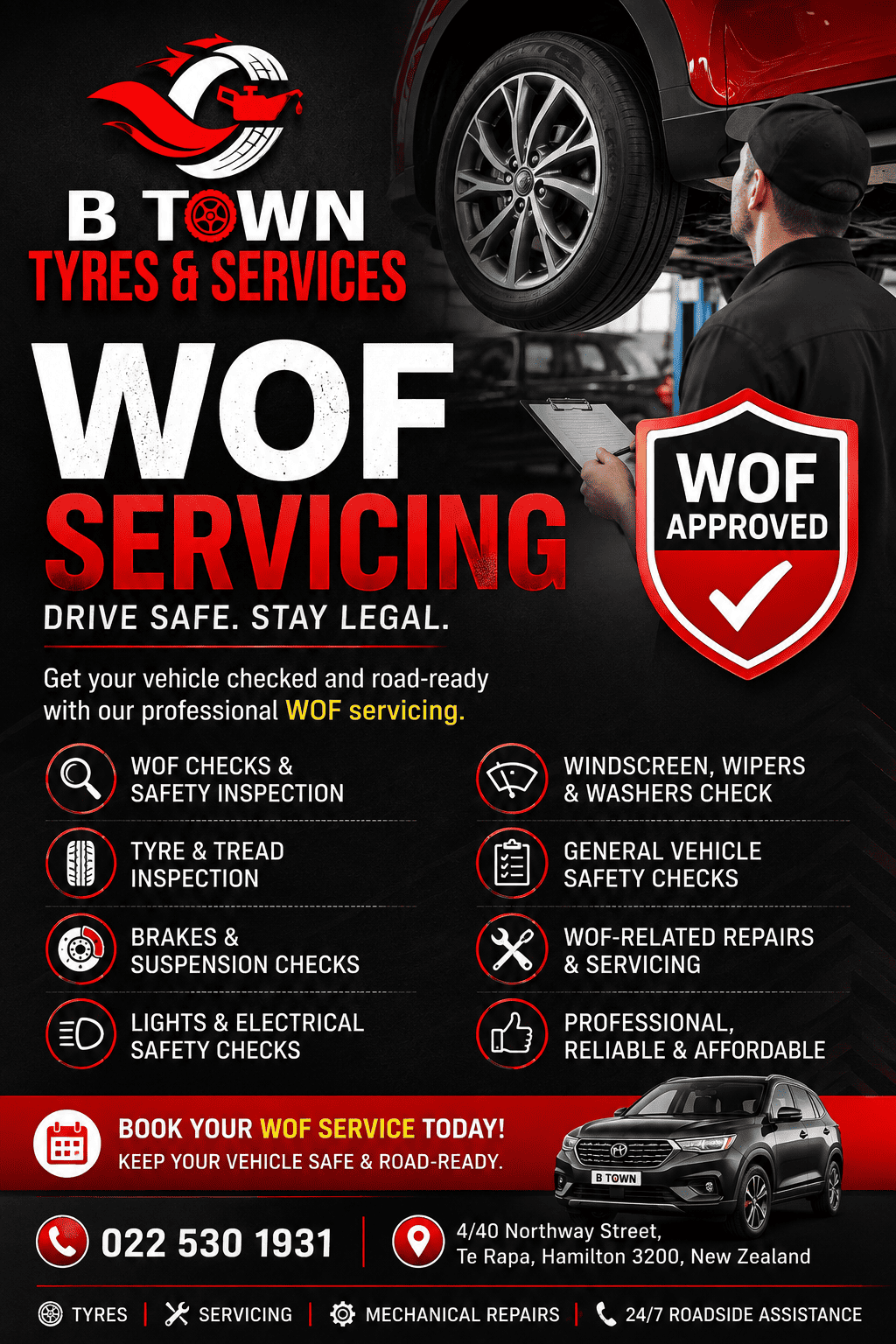 WOF Service Hamilton , Warrant of Fitness Checks , Btown Tyres