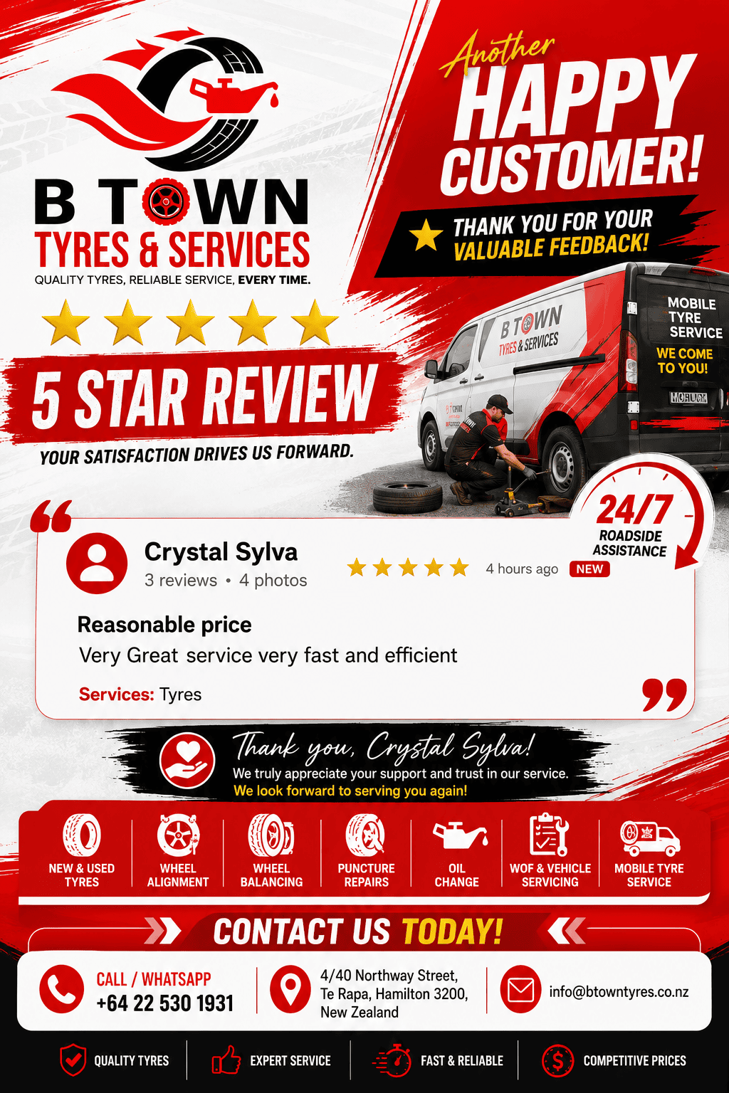 5-Star Google Review | Customer Appreciation – B Town Tyres Hamilton