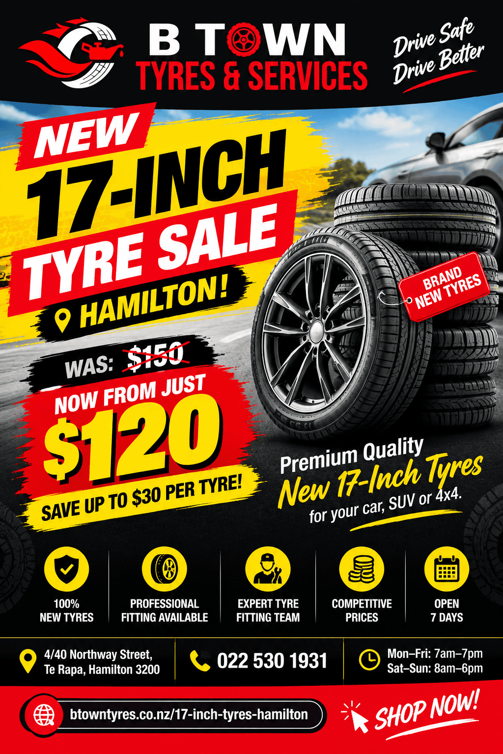17 Inch Tyre Sale Hamilton | From $120 – B Town Tyres